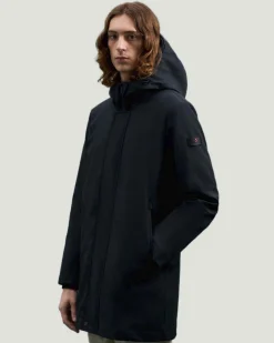 Trench Peuterey Albali nero con cappuccio in tessuto tecnico a tre strati imbottito in PrimaLoft®