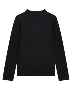 T-shirt lupetto Guess nera in cotone stretch a maniche lunghe con rouches