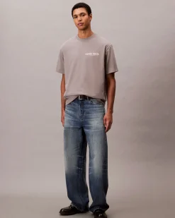T-shirt relaxed-fit Calvin Klein Jeans grigia in cotone con logo sul petto