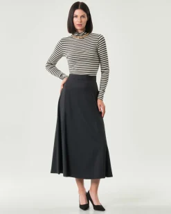 T-shirt a collo alto bianca a righe antracite Emme Marella a maniche lunghe in viscosa stretch