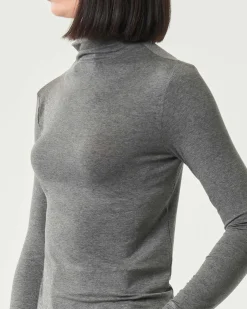 T-shirt a collo alto grigio antracite Emme Marella a maniche lunghe in viscosa stretch