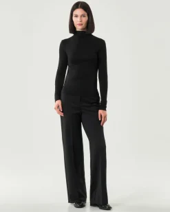 T-shirt a collo alto nera Emme Marella a maniche lunghe in viscosa stretch