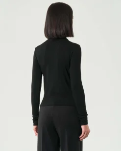 T-shirt a collo alto nera Emme Marella a maniche lunghe in viscosa stretch