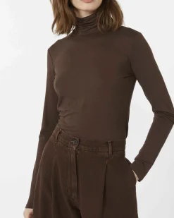 T-shirt a maniche lunghe marrone Weekend Max mara in jersey di viscosa a collo alto