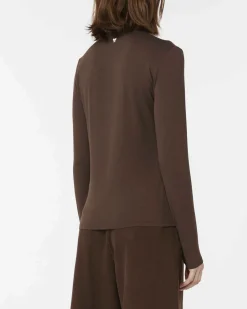 T-shirt a maniche lunghe marrone Weekend Max mara in jersey di viscosa a collo alto