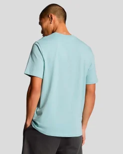 T-shirt acqua mezza manica in cotone con logo aquila gialla ricamata sul petto