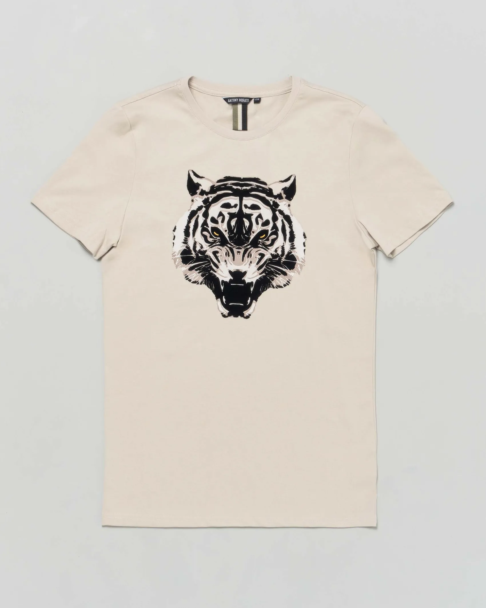 T-shirt Antony Morato beige mezza manica con tigre floccata