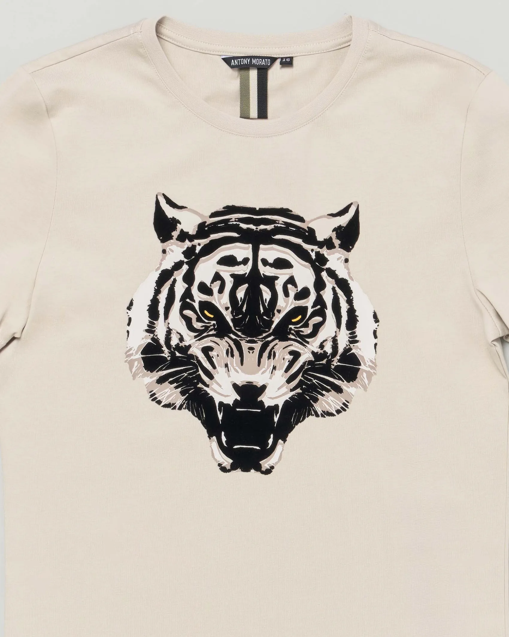 T-shirt Antony Morato beige mezza manica con tigre floccata
