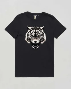 T-shirt Antony Morato nera mezza manica con tigre floccata