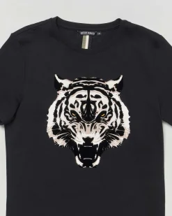 T-shirt Antony Morato nera mezza manica con tigre floccata