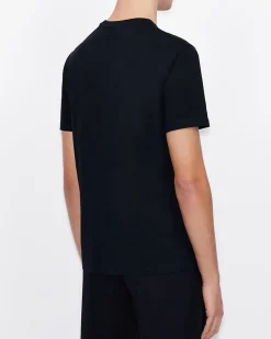 T-shirt Armani Exchane blu in cotone con logo AX stampato in contrasto sul petto