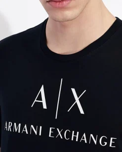 T-shirt Armani Exchane blu in cotone con logo AX stampato in contrasto sul petto