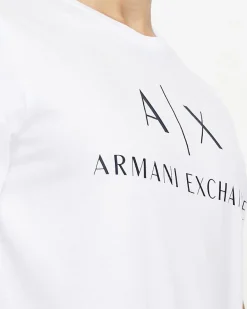 T-shirt Armani Exchange bianca in cotone con logo AX stampato in contrasto sul petto