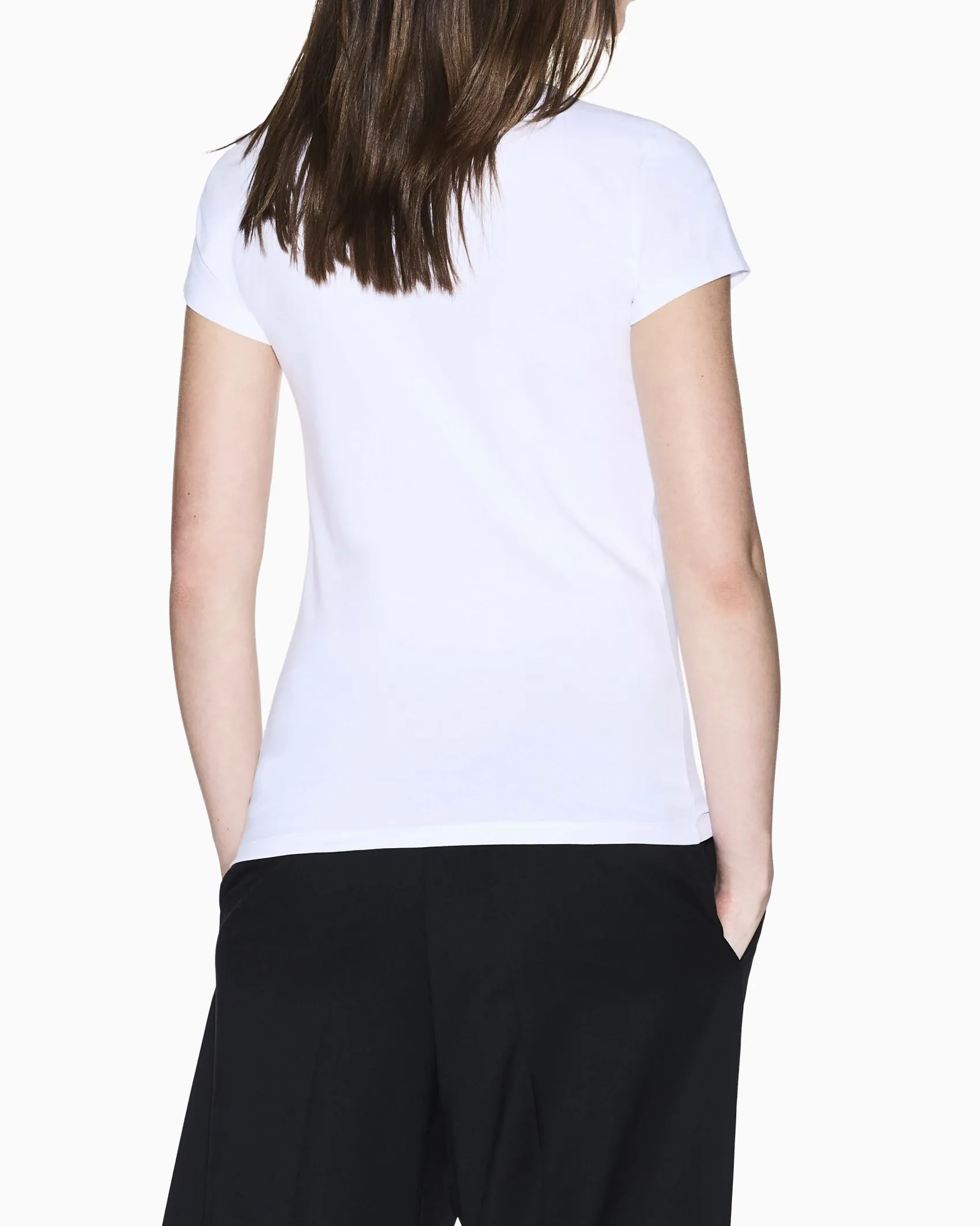 T-shirt Armani Exchange bianca in jersey di cotone elasticizzato con dettagli in maglia