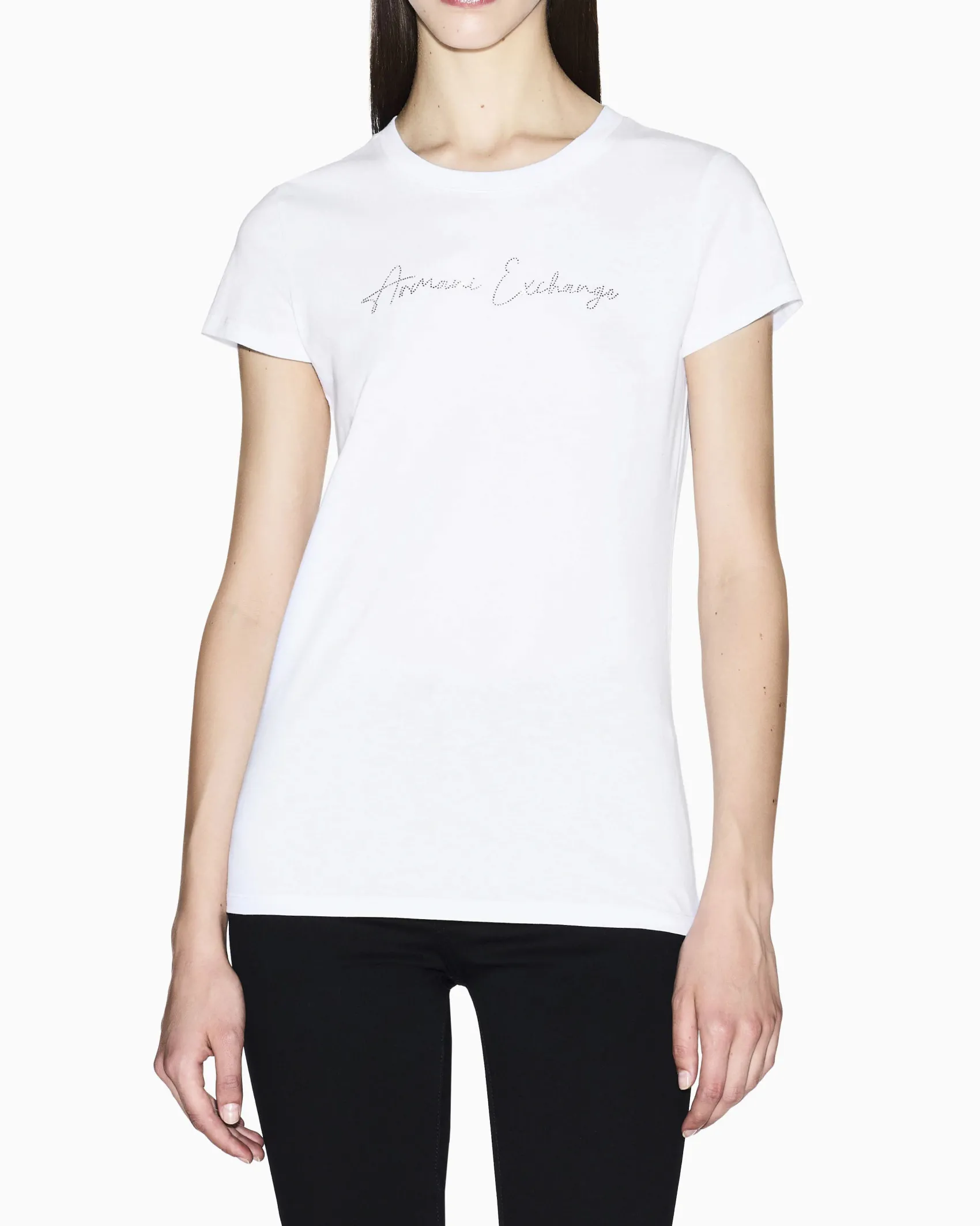 T-shirt Armani Exchange bianca in cotone con logo in rilievo sul davanti
