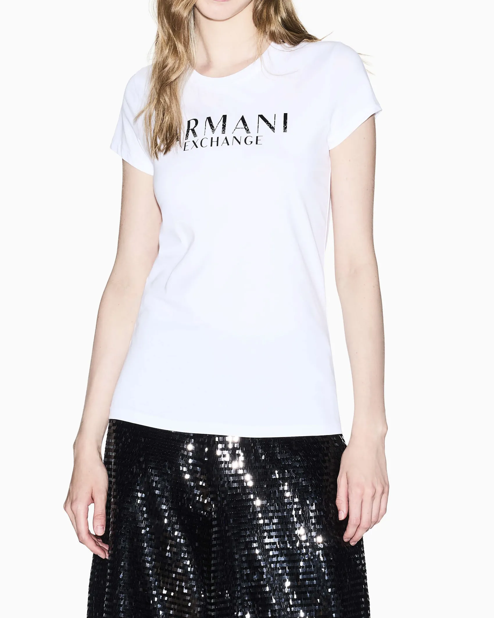 T-shirt Armani Exchange bianca in cotone con logo stampato sul davanti