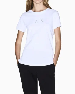 T-shirt Armani Exchange bianca in cotone con logo in rilievo sul petto
