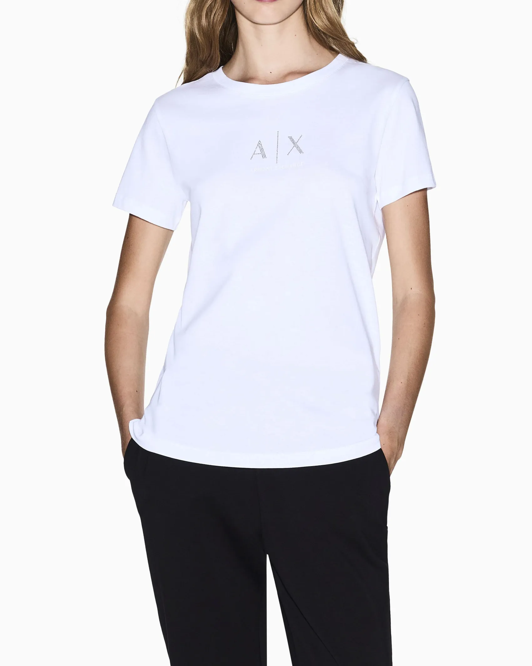 T-shirt Armani Exchange bianca in cotone con logo in rilievo sul petto