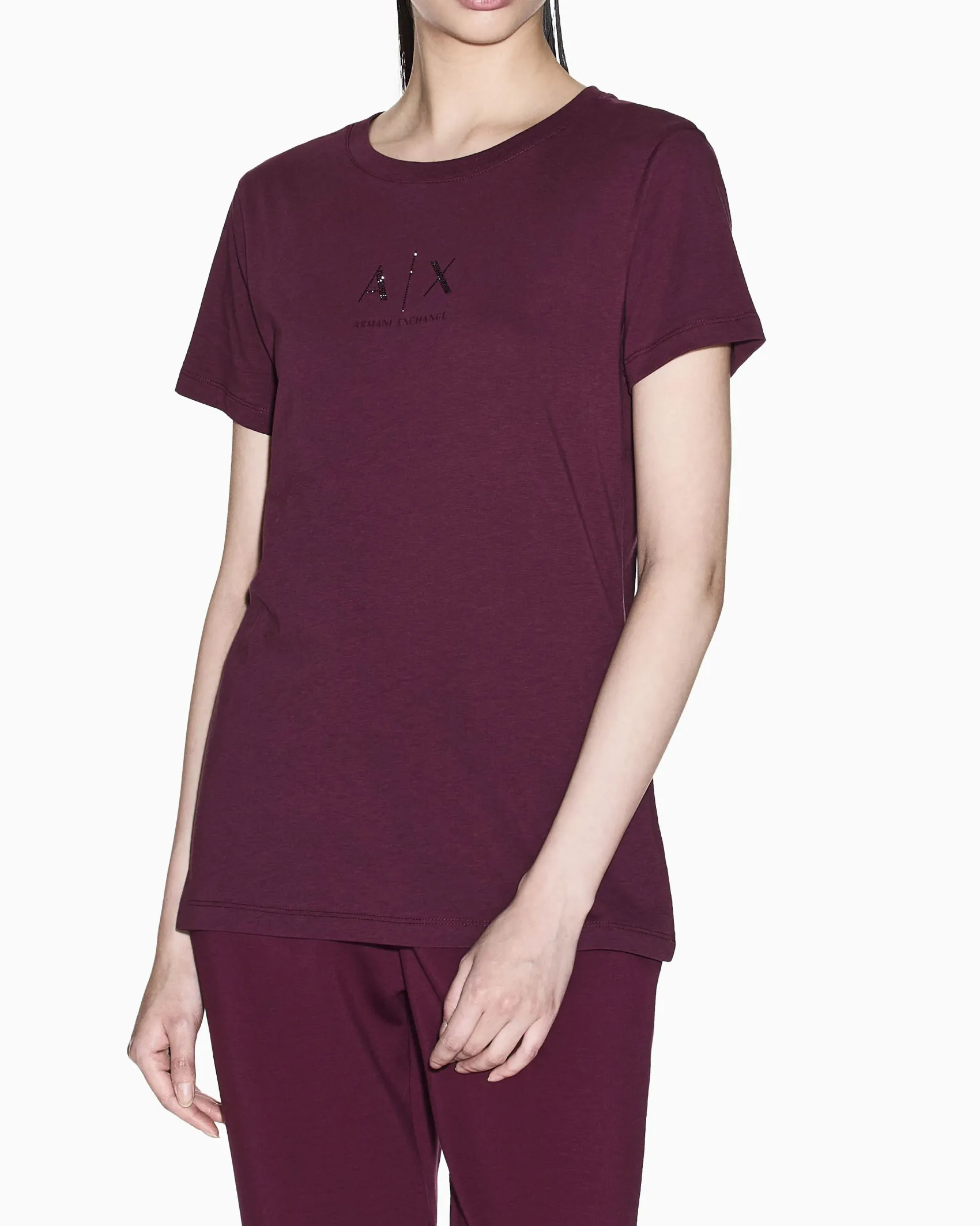 T-shirt Armani Exchange bordeaux in cotone con logo in rilievo