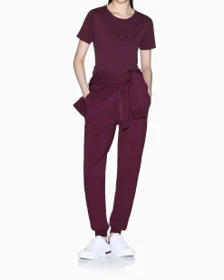 T-shirt Armani Exchange bordeaux in cotone con logo in rilievo