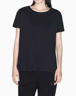 T-shirt Armani Exchange nera in cotone con logo in rilievo sullo scollo