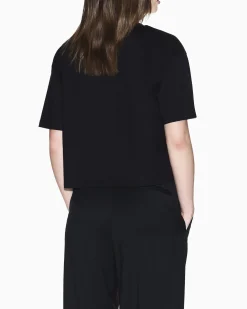 T-shirt Armani Exchange nera in cotone con logo in strass tono su tono sul davanti