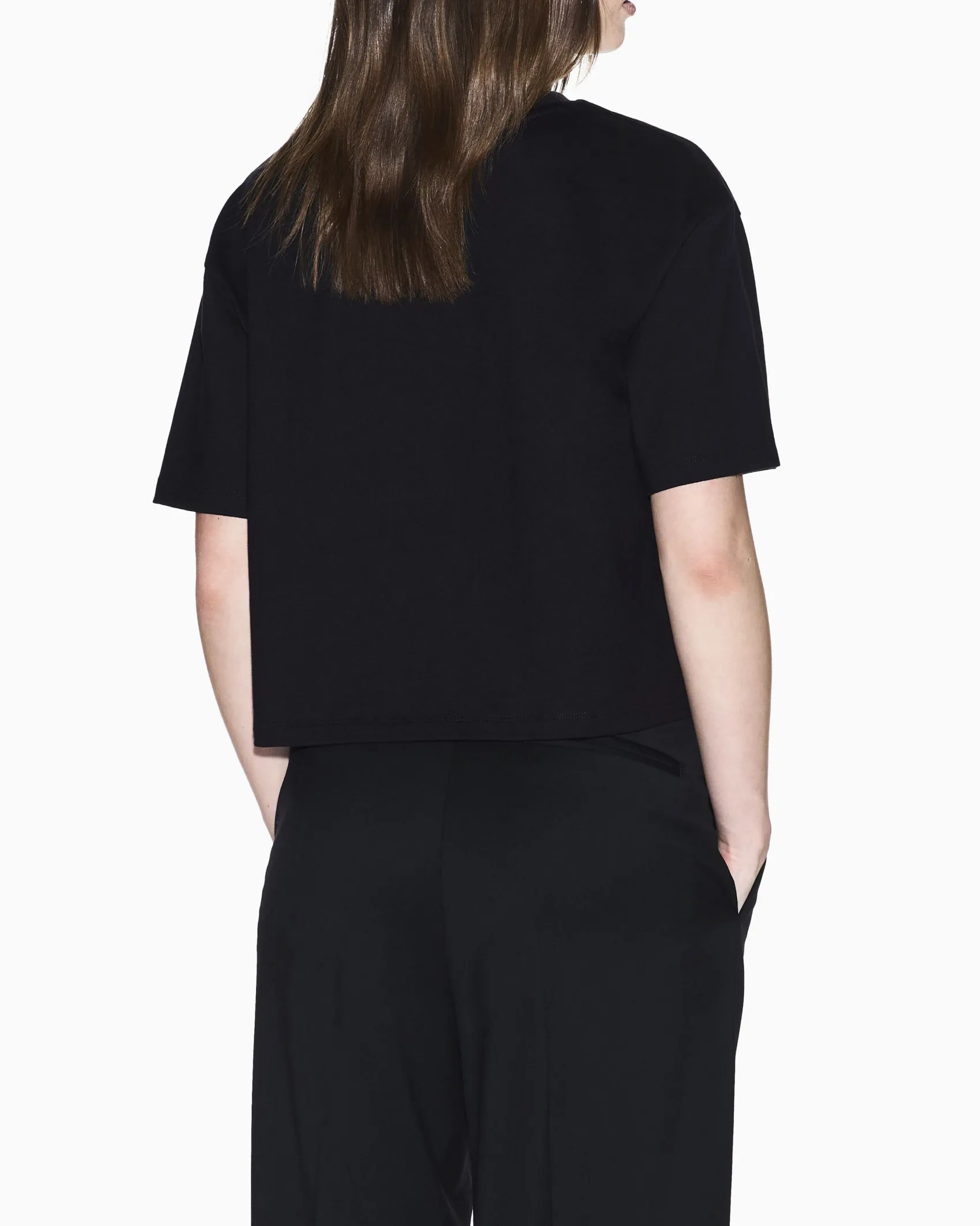 T-shirt Armani Exchange nera in cotone con logo in strass tono su tono sul davanti