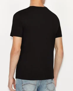 T-shirt Armani Exchange nera in cotone con logo AX stampato in contrasto sul petto