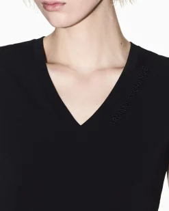 T-shirt Armani Exchange nera in jersey di cotone elasticizzato