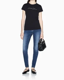 T-shirt Armani Exchange nera in cotone con logo in rilievo sul petto