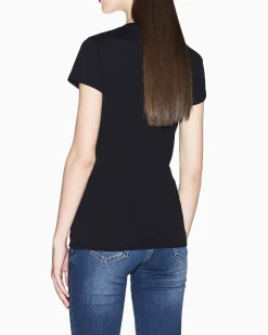 T-shirt Armani Exchange nera in cotone con logo in rilievo sul petto