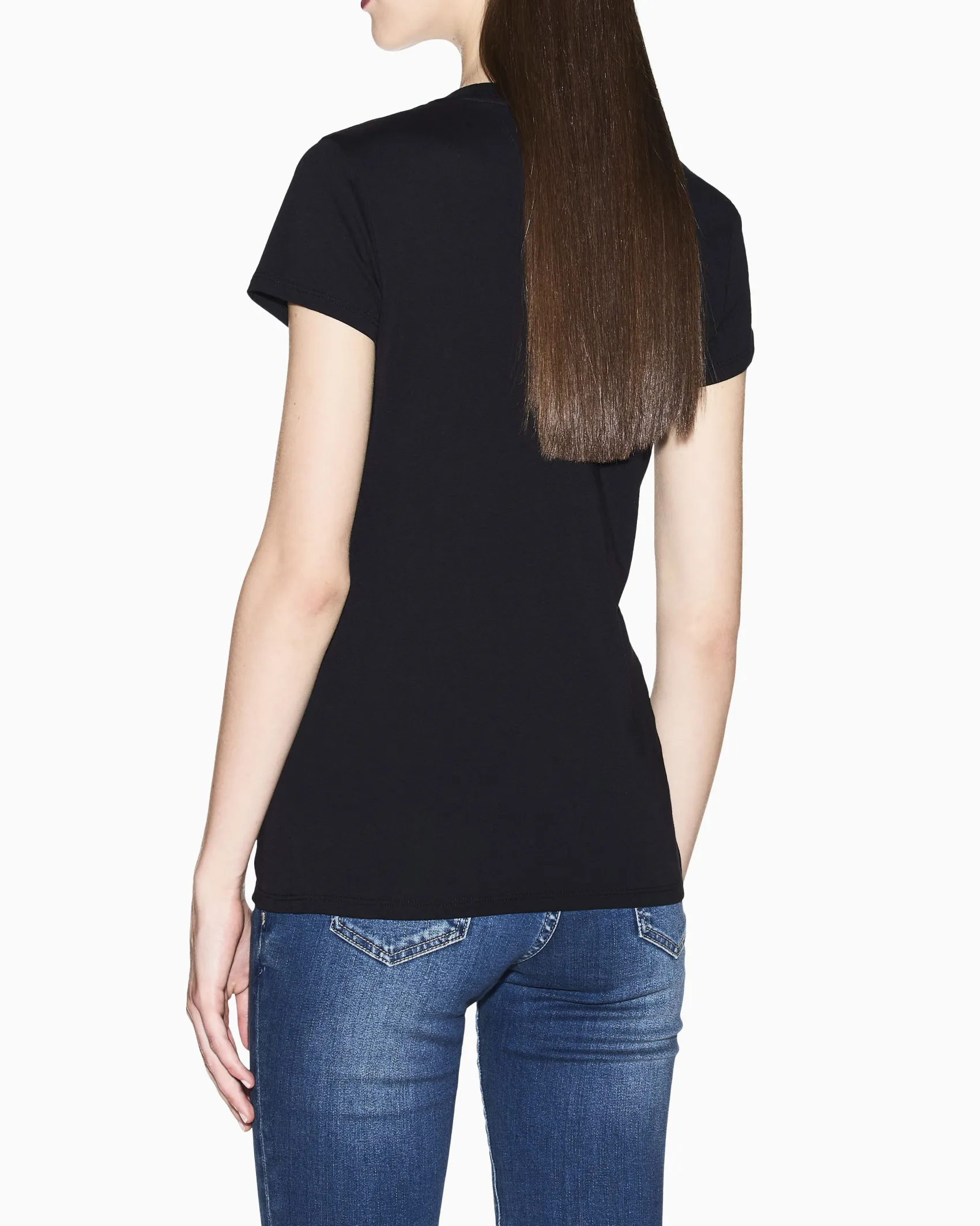 T-shirt Armani Exchange nera in cotone con logo in rilievo sul petto