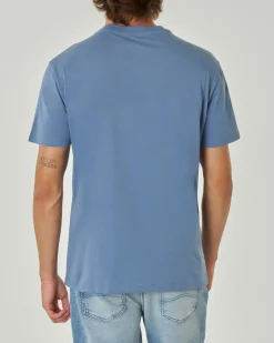 T-shirt avio mezza manica tinta unita con logo piccolo stampato sul petto