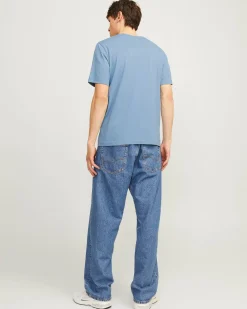 T-shirt azzurra regular-fit in puro cotone con stampa maxi logo frontale