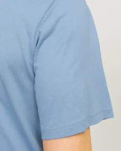 T-shirt azzurra regular-fit in puro cotone con stampa maxi logo frontale