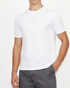 T-shirt bianca a mezza manica con logo ricamato tono su tono