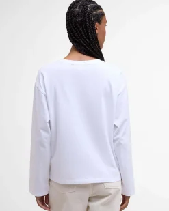 T-shirt bianca Barbour in cotone stretch con stampa cani a passeggio