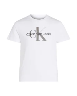 T-shirt bianca Calvin Klein in cotone a maniche corte con maxi stampa logo grigia