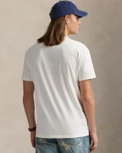 T-shirt bianca classic-fit mezza manica con logo scritta ricamato davanti