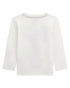 T-shirt bianca Guess a maniche lunghe con stampa orsetto e maxi scritta logo