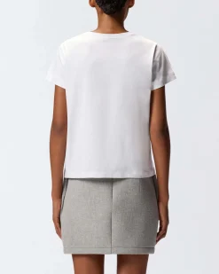 T-shirt bianca in cotone a maniche corte Pinko con mini logo stampato a contrasto sul petto