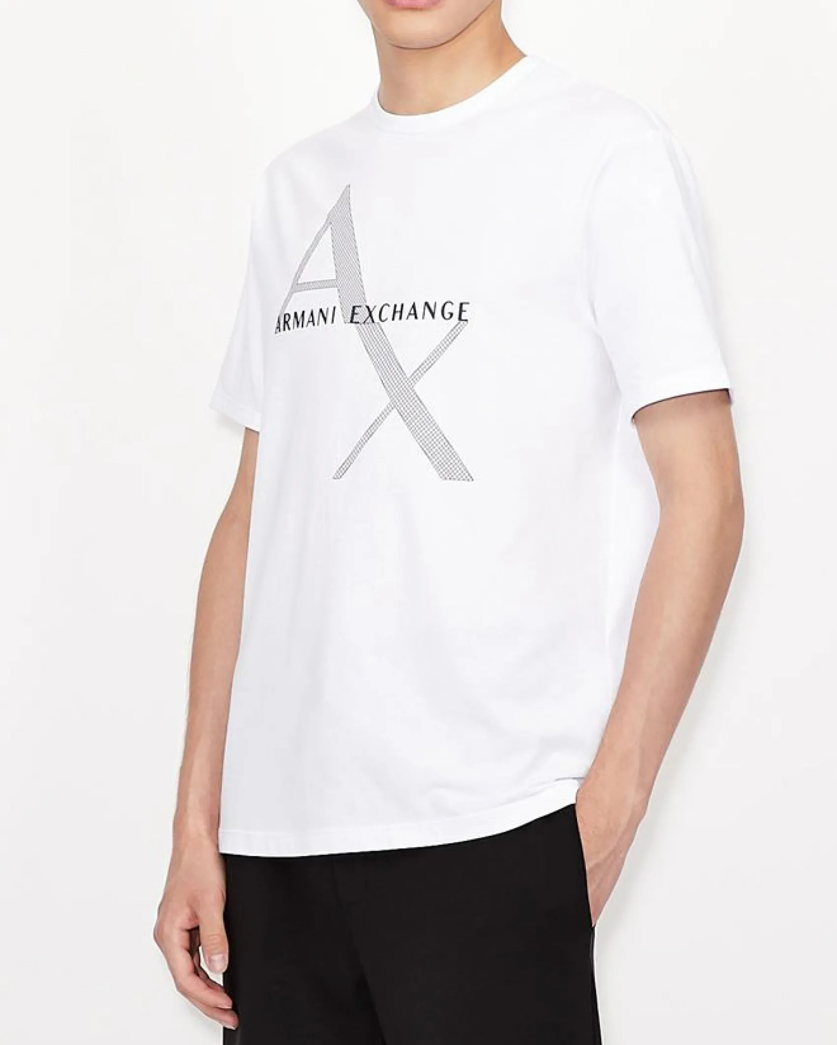 T-shirt bianca in cotone con logo rete AX