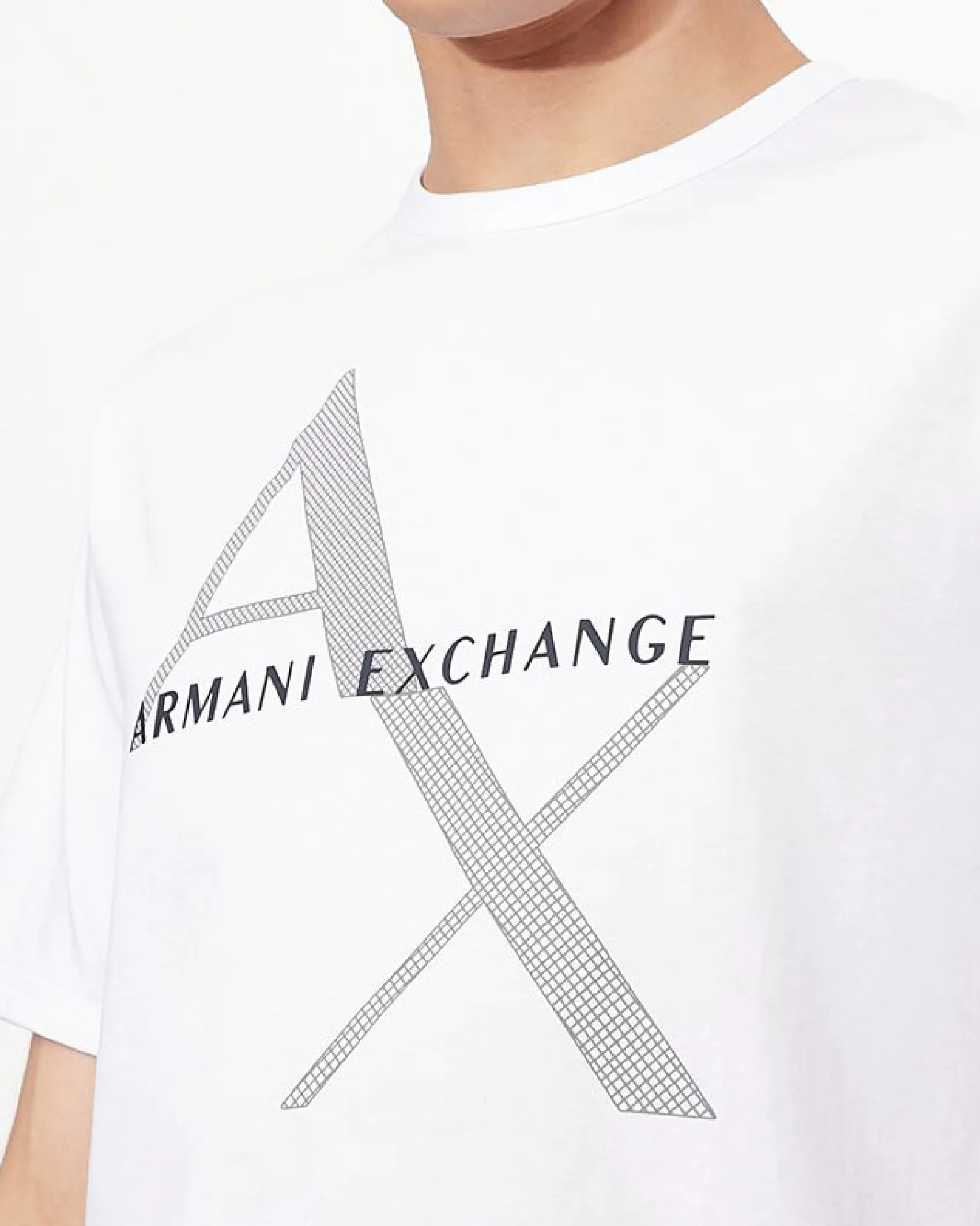 T-shirt bianca in cotone con logo rete AX