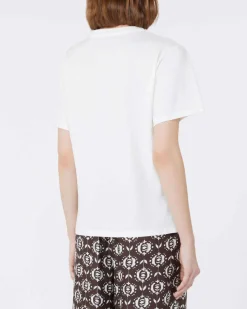 T-shirt bianca in cotone Weekend Max Mara a maniche corte con micrologo a contrasto