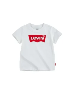 T-shirt bianca mezza manica con logo batwing rosso