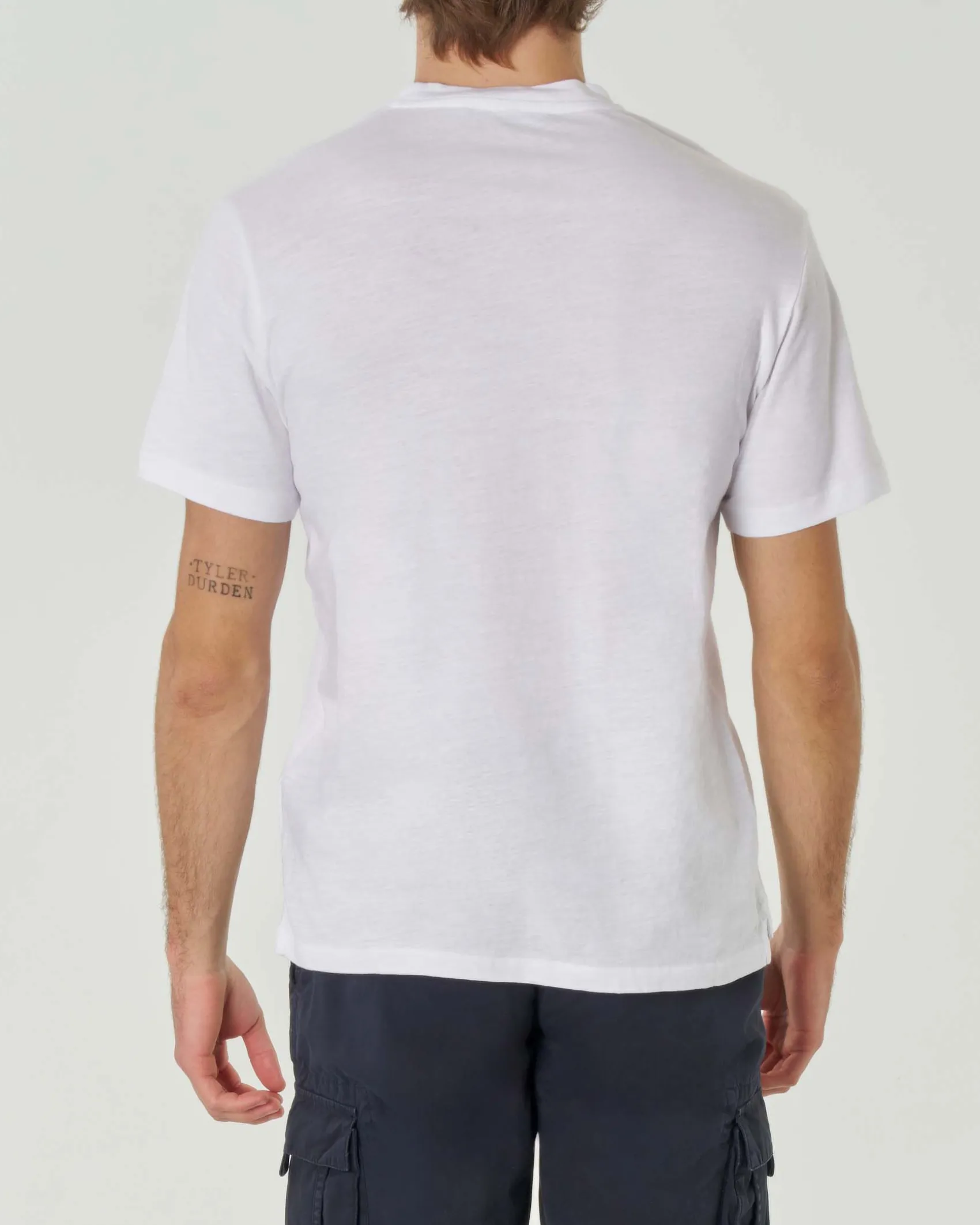 T-shirt bianca mezza manica in jersey di cotone fiammato