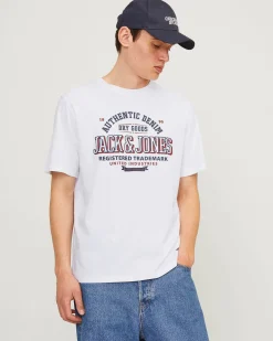 T-shirt bianca regular-fit in puro cotone con stampa maxi logo frontale