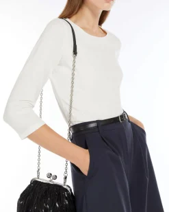 T-shirt bianca Weekend Max Mara in jersey di cotone stretch con maniche a tre quarti