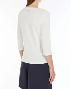 T-shirt bianca Weekend Max Mara in jersey di cotone stretch con maniche a tre quarti