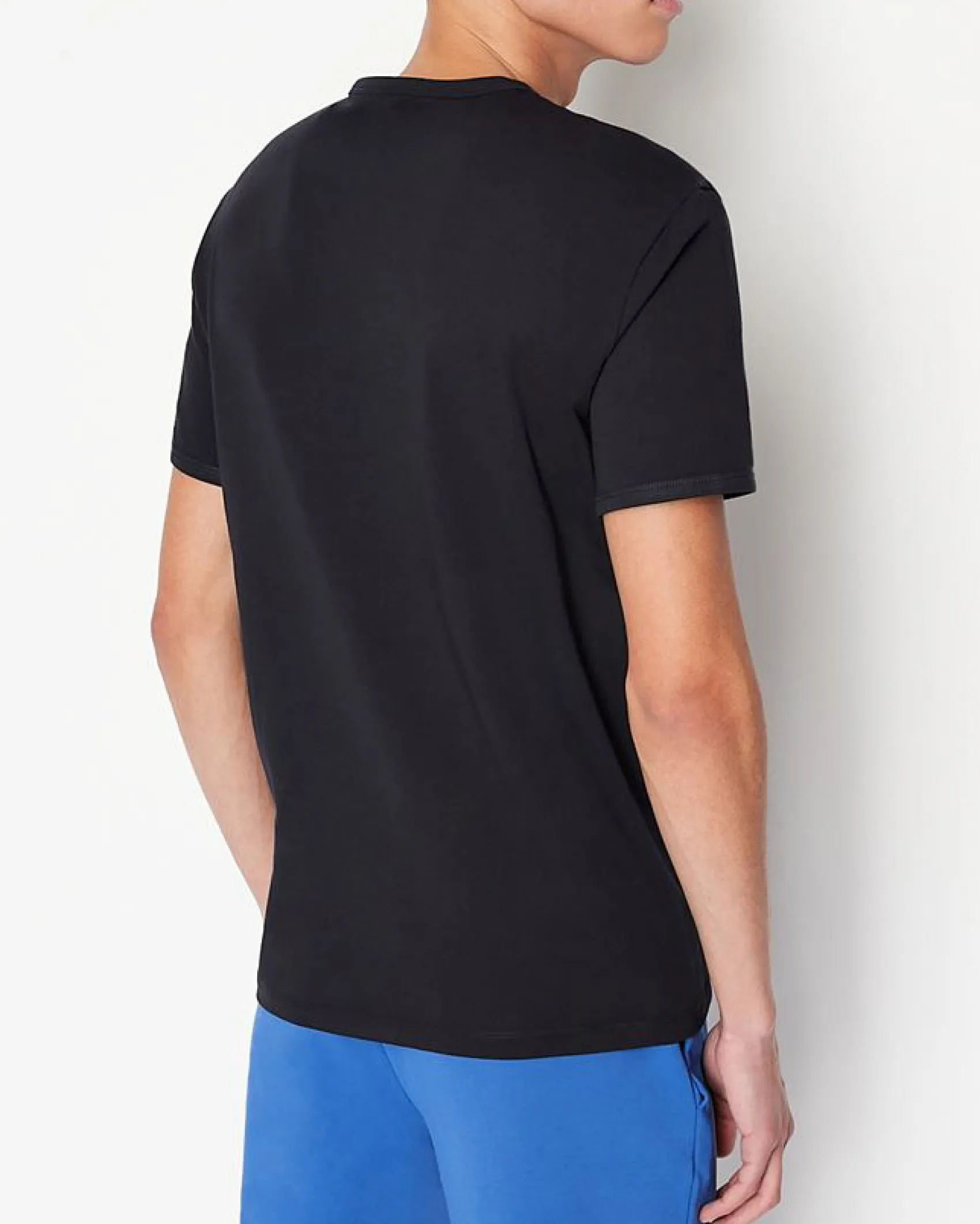 T-shirt blu a mezza manica con logo ricamato tono su tono